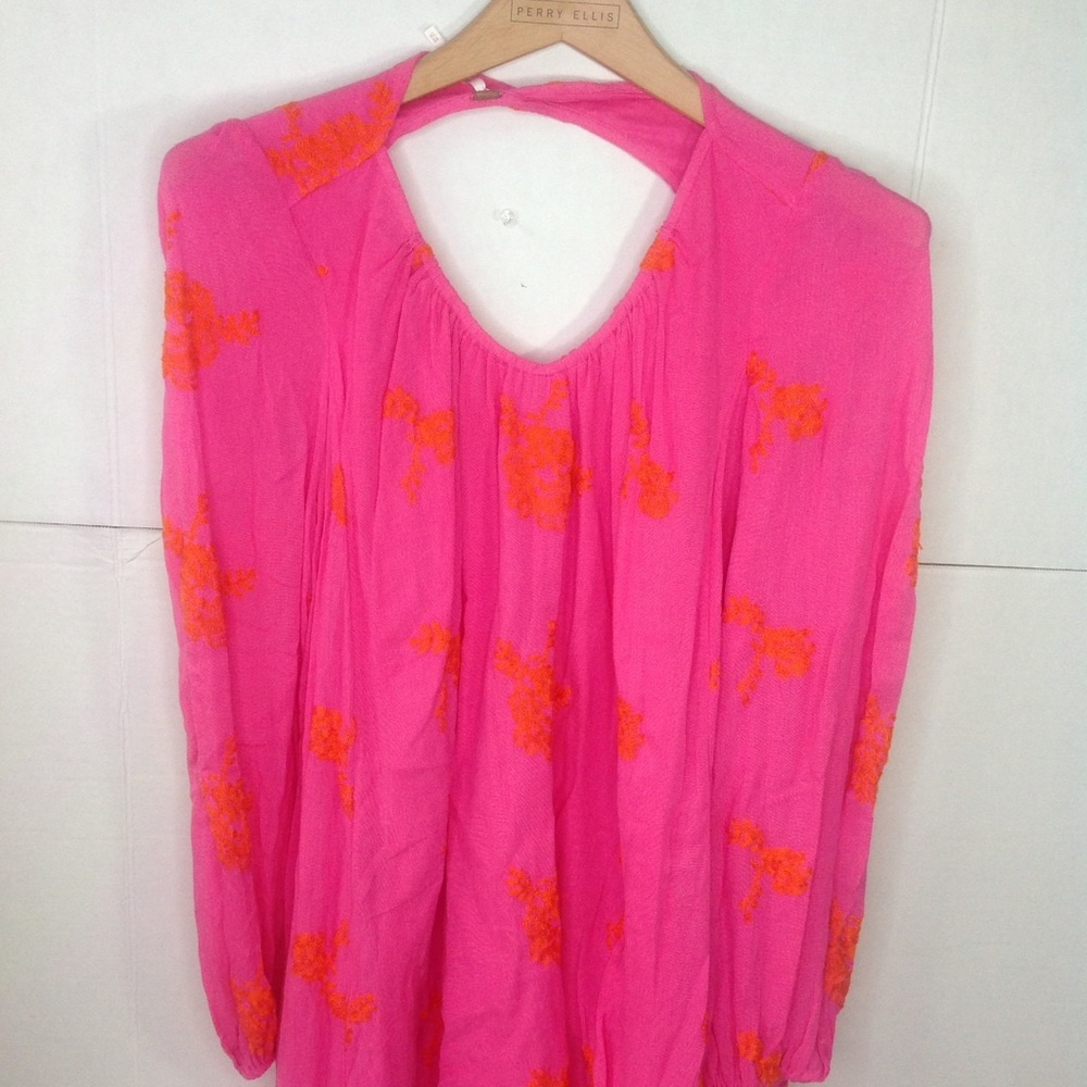 Free People Pink Orange Top Tunic Boho Cut Out